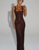 Sexy double-strap sequin mesh dress for women, new autumn and winter style, elegant waist-cinching pullover bodycon dress