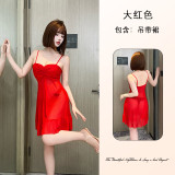 Mufei Sexy Pure Desire Semi-Transparent Mesh Nightdress with Ruffled Hem Short Dress Beautiful Backless Skin-Friendly Sleepwear 858
