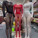 Y300812 Cross-border European and American sexy fishnet long-sleeve mesh see-through high-elastic hollow-out outfit