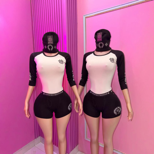 Y20087 European and American cross-border fashion women's patterned casual sports suit shorts
