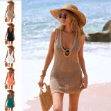 New cross-border beach dress with wave pattern and hollow design, deep V-neck, best-selling beach bikini cover-up