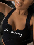 European and American cross-border women's fashion sexy letter print T-shirt, trendy sleeveless tank top with U-neck
