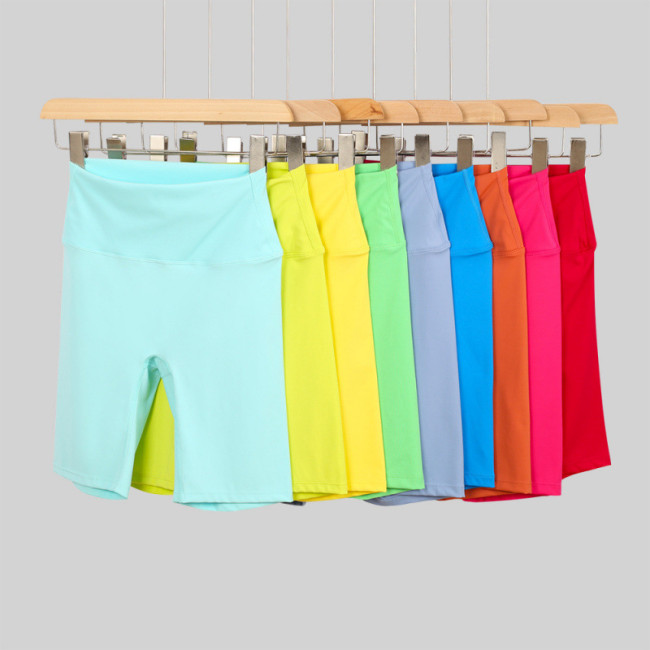 In-stock original label seamless five-point yoga pants, high-waisted, butt-lifting, tight-fitting cycling pants, quick-dry, suitable for outdoor fitness and yoga