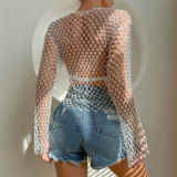 INS European and American cross-border new women's clothing sexy nightclub hollow mesh rhinestone top vest 21125