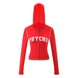 New hot styles limited edition letter print slim-fit zip-up hooded cardigan set
