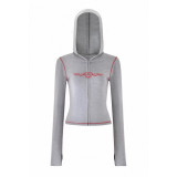 New hot styles limited edition letter print slim-fit zip-up hooded cardigan set