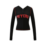 New hot styles limited edition letter print slim-fit zip-up hooded cardigan set