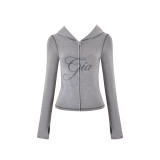 New hot styles limited edition letter print slim-fit zip-up hooded cardigan set