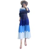Miyake European and American cross-border pleated plus-size dress, fashionable color-blocking with beading, elegant and loose-fitting, slimming long dress