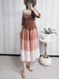 Miyake European and American cross-border pleated plus-size dress, fashionable color-blocking with beading, elegant and loose-fitting, slimming long dress