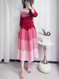 Miyake European and American cross-border pleated plus-size dress, fashionable color-blocking with beading, elegant and loose-fitting, slimming long dress
