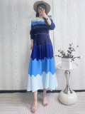 Miyake European and American cross-border pleated plus-size dress, fashionable color-blocking with beading, elegant and loose-fitting, slimming long dress