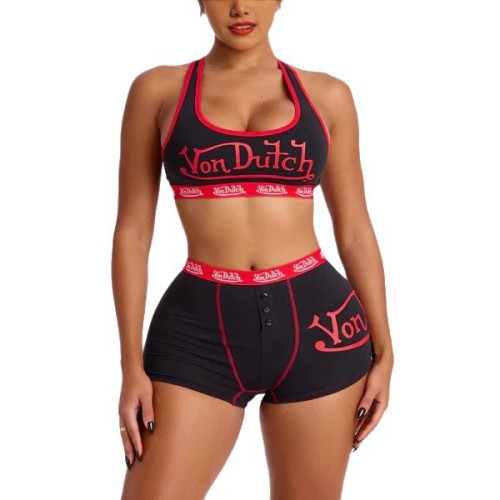 FC1486 European and American fashion cross-border letter print tank top sleeveless summer crop top set sexy hot girl