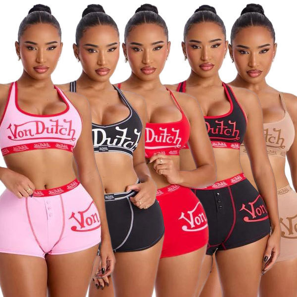 FC1486 European and American fashion cross-border letter print tank top sleeveless summer crop top set sexy hot girl
