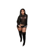FC1446 European and American cross-border sexy hot girl long-sleeved shorts mesh full rhinestone fashion casual suit for women