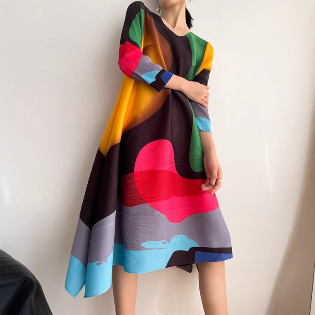 Popular foreign trade plus-size dress from Shenzhen Nanyou, high-end European-style women's clothing, loose-fitting, slimming, three-quarter sleeve, mid-length dress