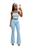 TK6355 European and American fashion women's clothing polka dot tube top high-waisted micro-flared three-piece set (including headscarf)
