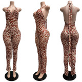 In stock, new European and American style 60525 spring/summer printed tank top with ruched ties, backless, slim fit, slit jumpsuit