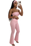 TK6355 European and American fashion women's clothing polka dot tube top high-waisted micro-flared three-piece set (including headscarf)
