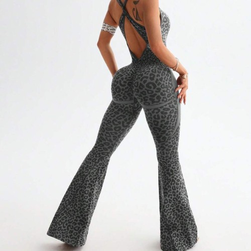Popular in-stock flared yoga jumpsuits, hot-selling yoga one-piece outfits, wholesale quick-dry
