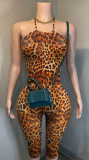 59055 Cross-border supply New European and American fashion Printed elastic halter neck backless slim-fit jumpsuit