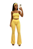 TK6355 European and American fashion women's clothing polka dot tube top high-waisted micro-flared three-piece set (including headscarf)