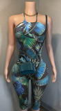 59055 Cross-border supply New European and American fashion Printed elastic halter neck backless slim-fit jumpsuit