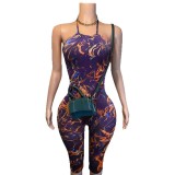 59055 Cross-border supply New European and American fashion Printed elastic halter neck backless slim-fit jumpsuit