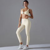 New solid color no-underwear required double-sided nylon sports yoga set, tight-fitting, high-elastic, antibacterial fitness yoga wear