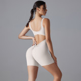 New double-sided nylon seamless high-elastic peach butt solid color V-waist tight shorts jumpsuit yoga wear