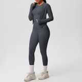 New European and American style cloud-feel brushed short-sleeve sports zip-up jacket, casual running butt-lifting yoga outfit three-piece set for women