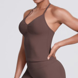 Cross-border seamless knitted solid color sexy backless tank top for running, fitness, and yoga for women