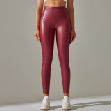 Clearance Sale: European and American High-Waisted Butt-Lifting, Tummy-Tightening, Waist-Shaping PU Leather Pants with Inner Fleece Lining, Yoga Leggings, Cropped Pants