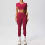 New cross-border European and American solid color double-sided brushed breathable tight-fitting yoga outfit set for sports, running, and fitness, eight-piece set