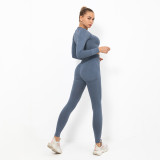 Cross-border European and American seamless yoga outfit for women, crescent-shaped tight-fitting elastic long-sleeve running and fitness sports set for women