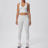 Cross-border European and American seamless tight-fitting halter neck backless yoga outfit set for women, two-piece running sports fitness yoga wear