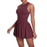 New cross-border two-piece outdoor stand-collar dress, anti-exposure running skirt, tennis skirt, yoga wear for women