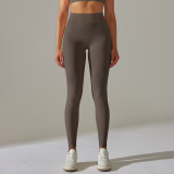 Cross-border European and American tight-fitting seamless knitted high-waisted tummy-control solid color yoga pants for sports, running, and fitness