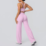 European and American cross-border seamless cross-back sports bra and casual butt-lifting wide-leg pants two-piece fitness yoga outfit for women