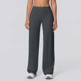 New cross-border double-sided brushed solid color high-waisted loose breathable yoga wide-leg pants for running and fitness yoga bell-bottom pants