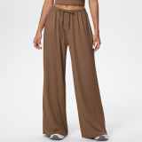 New cross-border brushed fabric trousers with drawstring, loose casual pants for women, sports and fitness elastic wide-leg pants for women