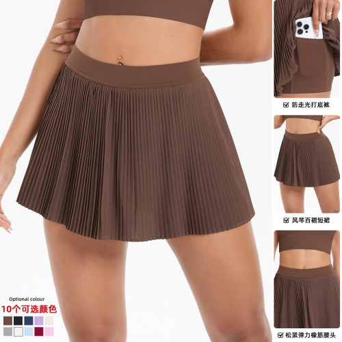 Cross-border European and American style fake two-piece butt-lifting pocket pleated skirt for sports, running, fitness, versatile yoga wear short skirt for women