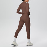 Cross-border solid color brushed tight-fitting high-elastic breathable long tank top three-piece sports running fitness yoga outfit set