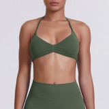 Cross-border seamless solid color backless tight-fitting high-elastic halter neck sports bra for running, fitness, and yoga for women