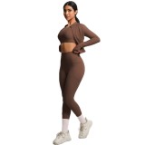 New cross-border model: cloud-feel brushed slim-fit long-sleeve sports jacket, casual butt-lifting peach-shaped fitness yoga outfit three-piece set