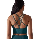 Cross-border European and American solid color cross-back sports bra, tight-fitting, shockproof, high-intensity yoga fitness bra for women