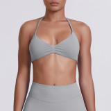 Cross-border seamless solid color backless tight-fitting high-elastic halter neck sports bra for running, fitness, and yoga for women