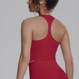 New cross-border solid color racerback tight-fitting breathable sports bra for running, fitness, and yoga, women's tank top