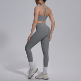 Cross-border double-sided nylon solid color cross-back tight-fitting nude-feel sportswear set for running, fitness, and yoga