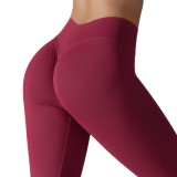 Cross-border European and American seamless knitted solid color V-waist tight high-elastic butt-lifting yoga pants for sports, running, and fitness